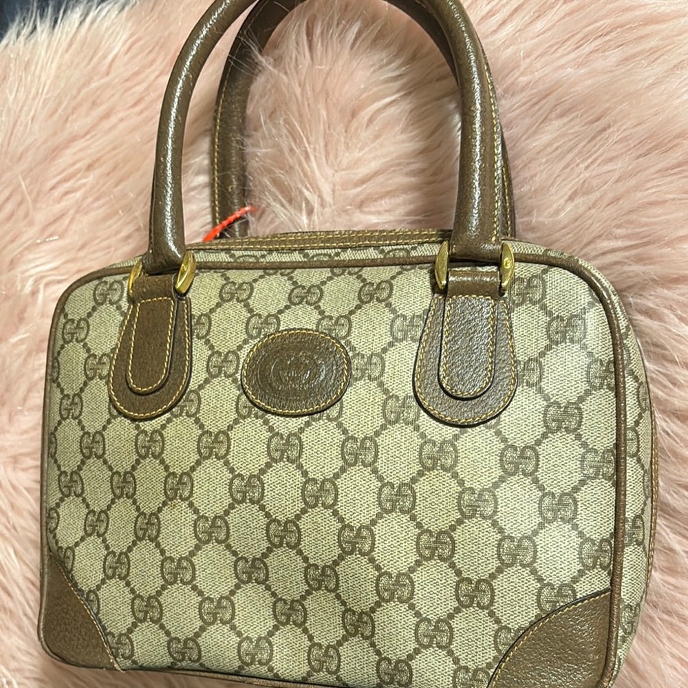 Gucci Brown Monogram Small Dome Handbag, Authentic, Vintage, Pre Loved